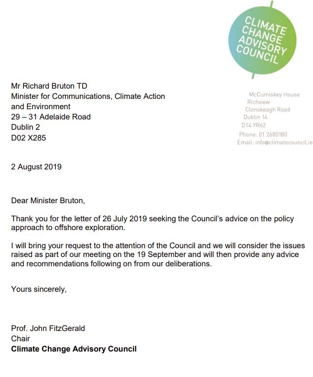 Letter to Minister Bruton re Offshore Exploration